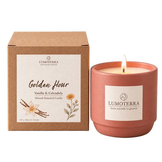 Golden Hour: handgemaakte kaars in herbruikbare terracotta pot