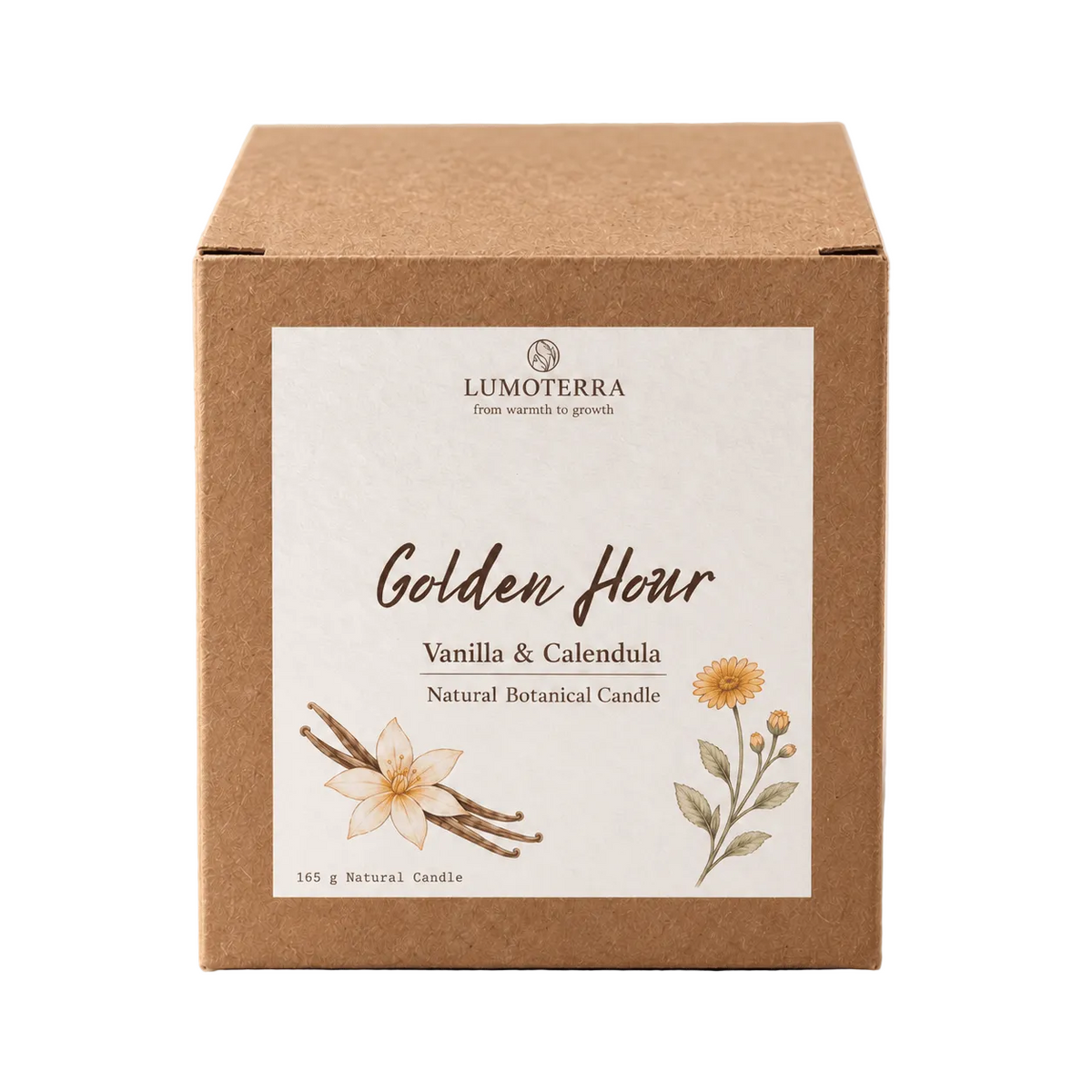 Golden Hour: kaars met vanille en calendula in terracotta pot