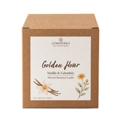 Golden Hour: kaars met vanille en calendula in terracotta pot