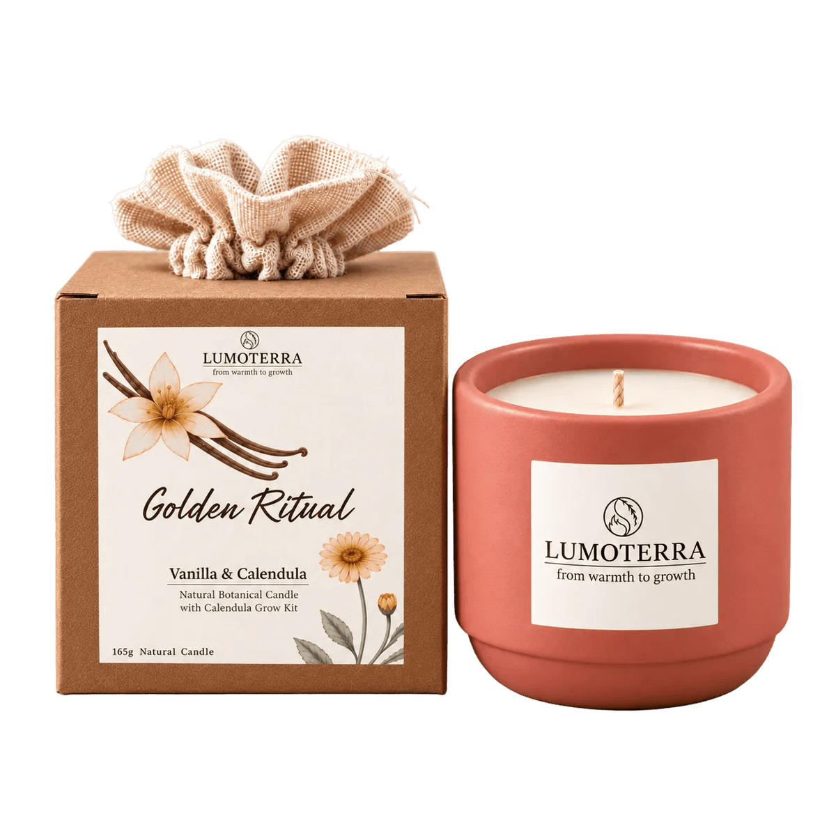 Golden Ritual: handgemaakte kaars en calendula kweekset van Lumoterra