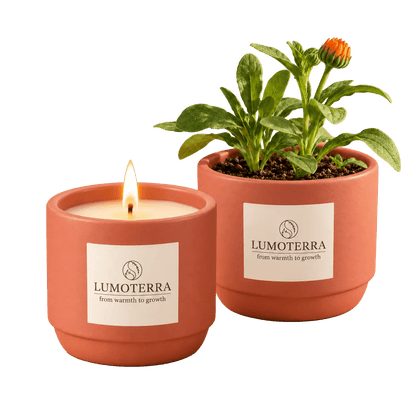 Golden Ritual: handgemaakte kaars en calendula kweekset van Lumoterra